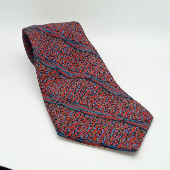 Missoni Cravatte Tie 100% Silk Red Blue Black Abstract Geometric Necktie  XLNT - Picture 1 of 8
